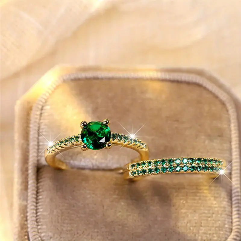 Serena Smaragd Duo Ring-Set | Gold